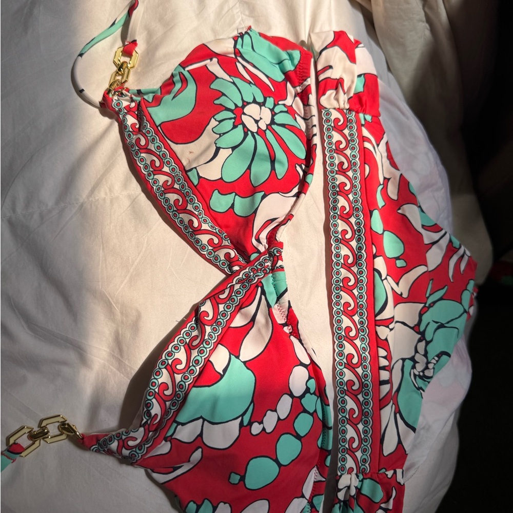 Trina Turk New never worn no tags  Red and aqua blue  Bikini top and bottom set - Picture 4 of 9
